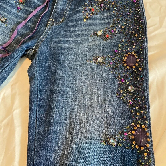 Rinascimento Italian Designer Rhinestone Denim Jeans Size 28 Small - Picture 10 of 13